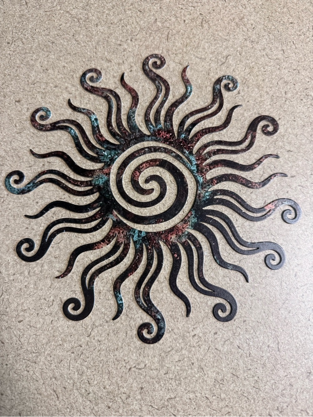 Handcrafted Metal Sun Wall Art in Patina Blue and Rust